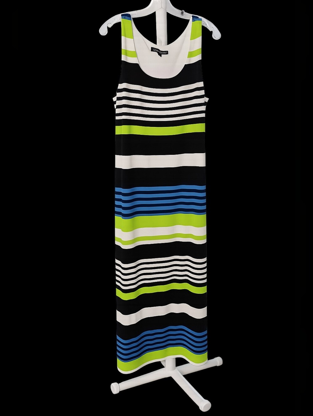 Jessica Howard Striped Sleeveless Maxi Dress in Black, White, Lime & Blue